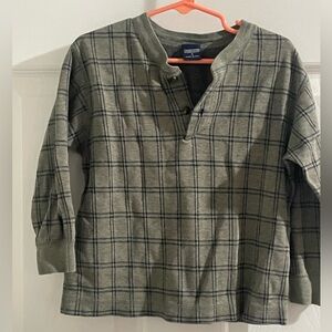 Lands' End Green Plaid Henley Shirt